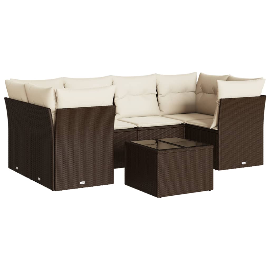 7-delige Loungeset met kussens poly rattan bruin is nu te koop bij PeponiXL, paradijselijk wonen!