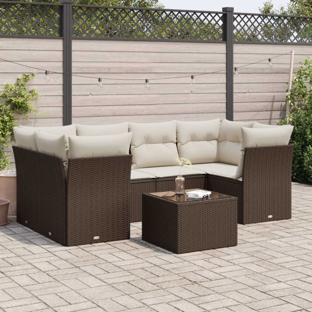 7-delige Loungeset met kussens poly rattan bruin is nu te koop bij PeponiXL, paradijselijk wonen!