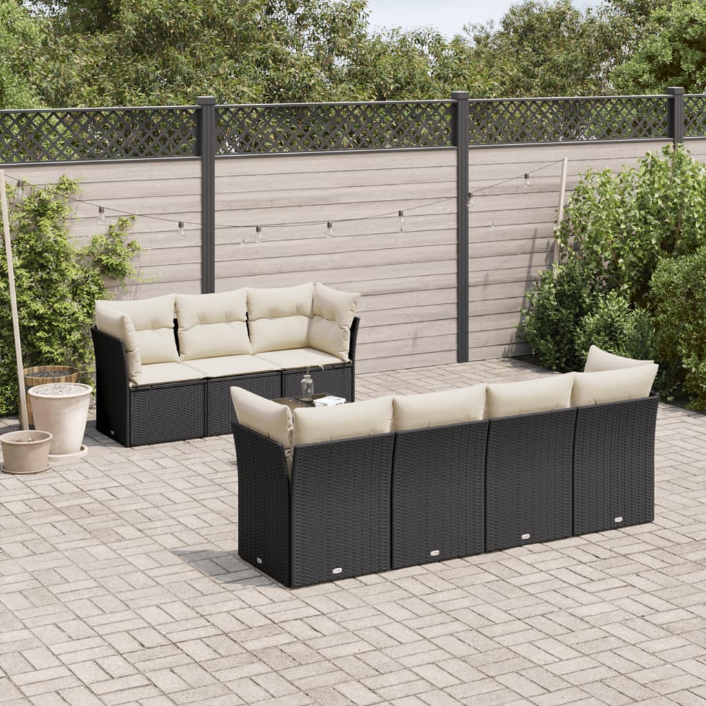 8-delige Loungeset met kussens poly rattan zwart is nu te koop bij PeponiXL, paradijselijk wonen!
