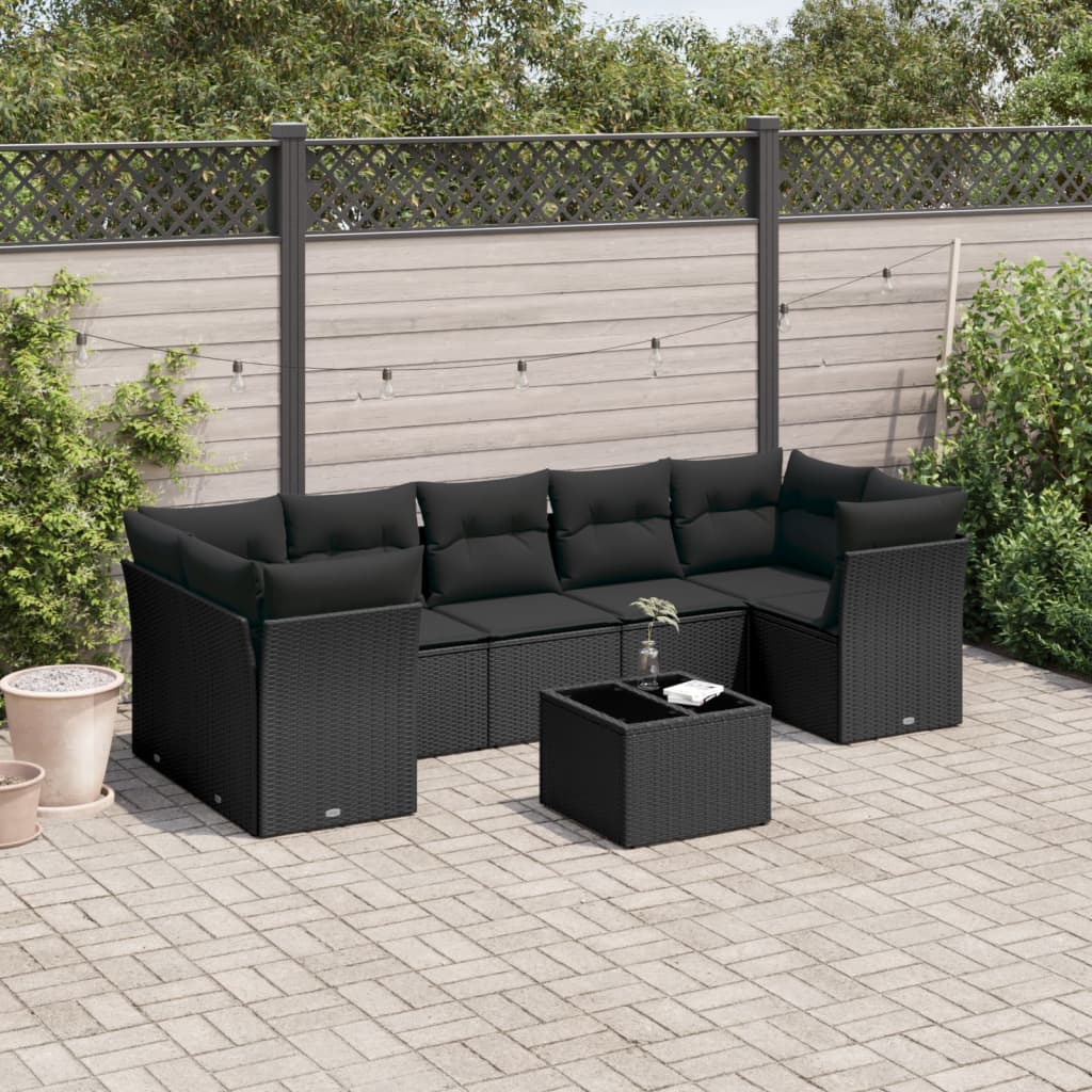 8-delige Loungeset met kussens poly rattan zwart is nu te koop bij PeponiXL, paradijselijk wonen!