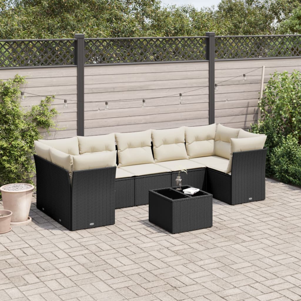 8-delige Loungeset met kussens poly rattan zwart is nu te koop bij PeponiXL, paradijselijk wonen!