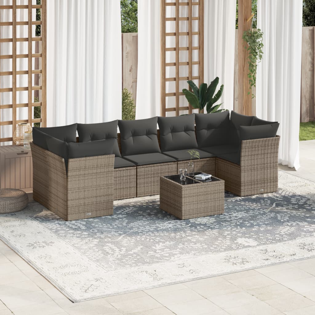 8-delige Loungeset met kussens poly rattan grijs is nu te koop bij PeponiXL, paradijselijk wonen!