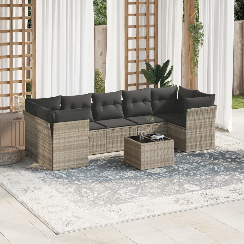 8-delige Loungeset met kussens poly rattan lichtgrijs is nu te koop bij PeponiXL, paradijselijk wonen!