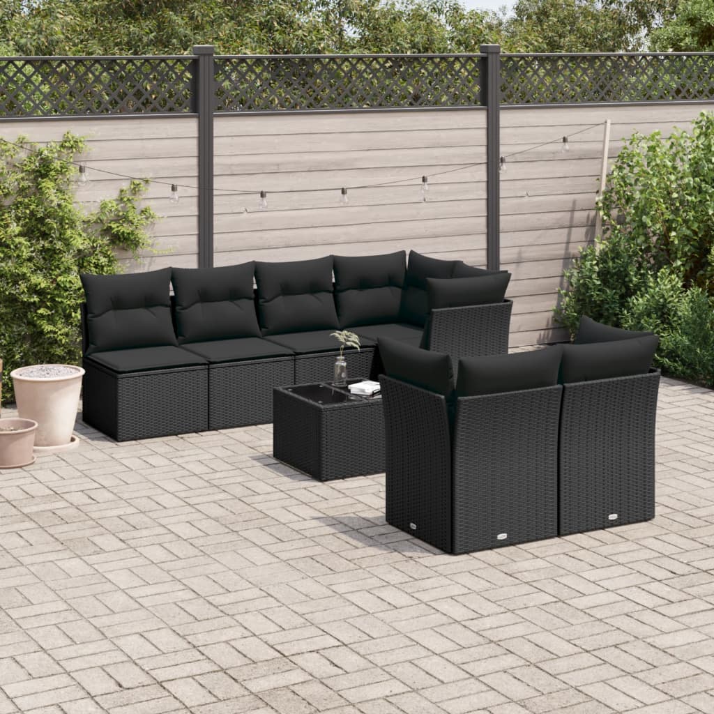 8-delige Loungeset met kussens poly rattan zwart is nu te koop bij PeponiXL, paradijselijk wonen!
