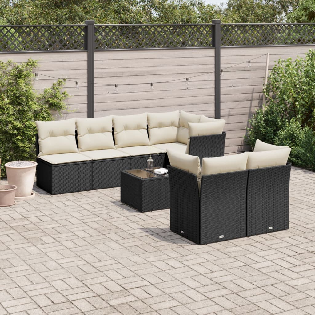 8-delige Loungeset met kussens poly rattan zwart is nu te koop bij PeponiXL, paradijselijk wonen!