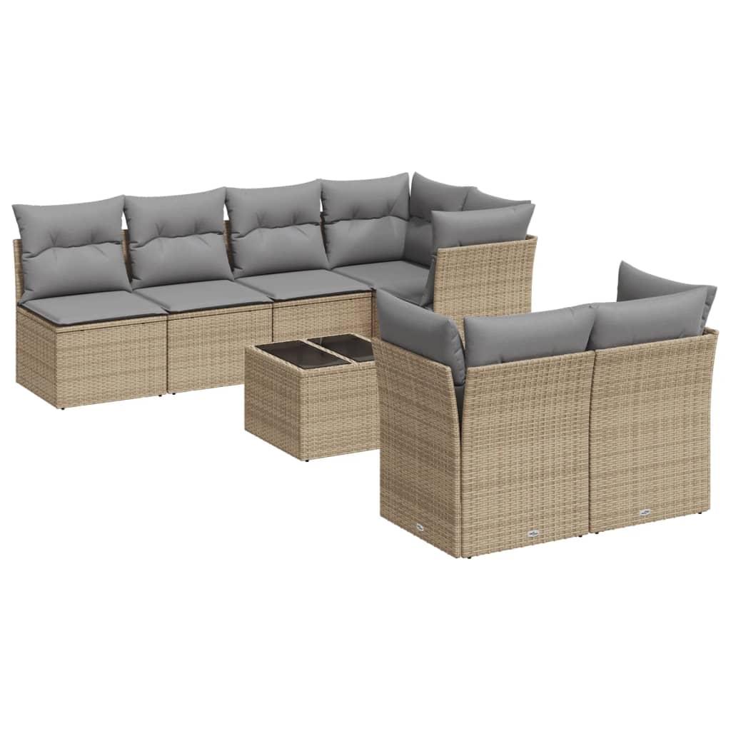 8-delige Loungeset met kussens poly rattan beige is nu te koop bij PeponiXL, paradijselijk wonen!