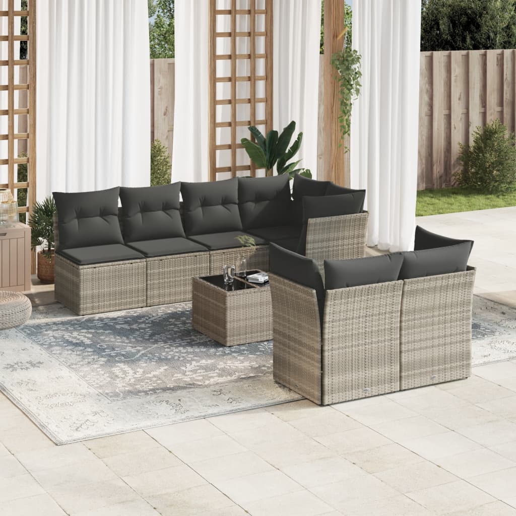 8-delige Loungeset met kussens poly rattan lichtgrijs is nu te koop bij PeponiXL, paradijselijk wonen!