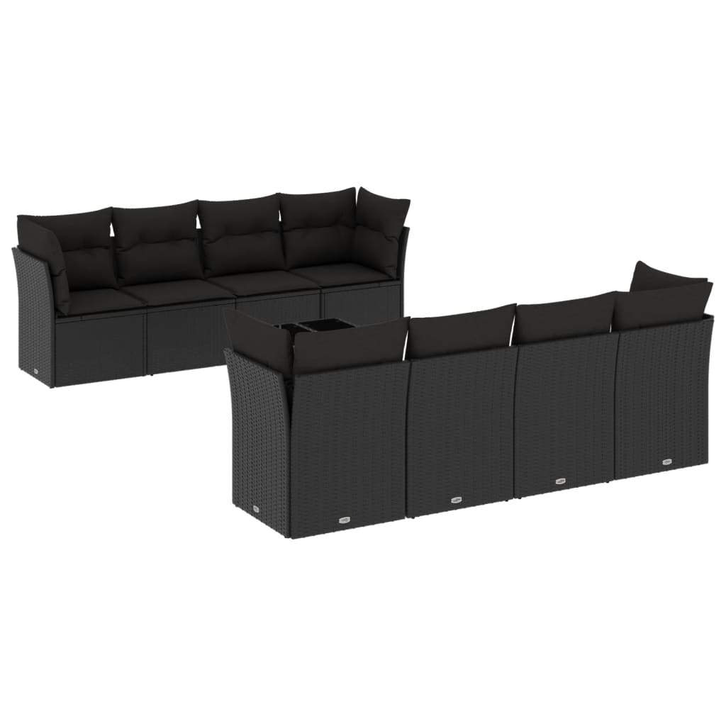 9-delige Loungeset met kussens poly rattan zwart is nu te koop bij PeponiXL, paradijselijk wonen!