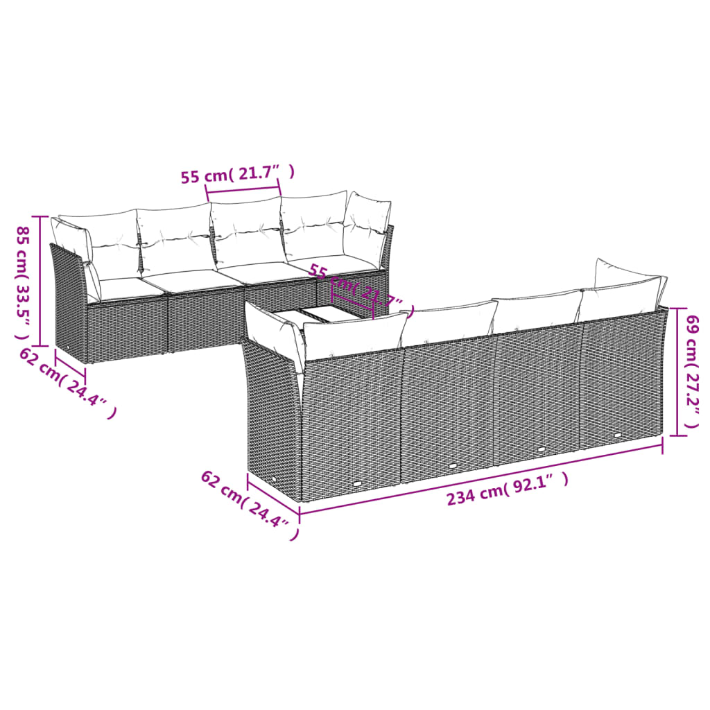 9-delige Loungeset met kussens poly rattan zwart is nu te koop bij PeponiXL, paradijselijk wonen!