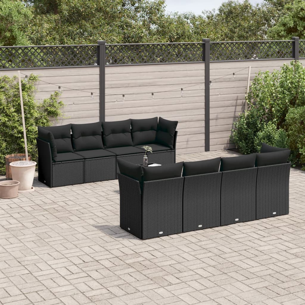 9-delige Loungeset met kussens poly rattan zwart is nu te koop bij PeponiXL, paradijselijk wonen!