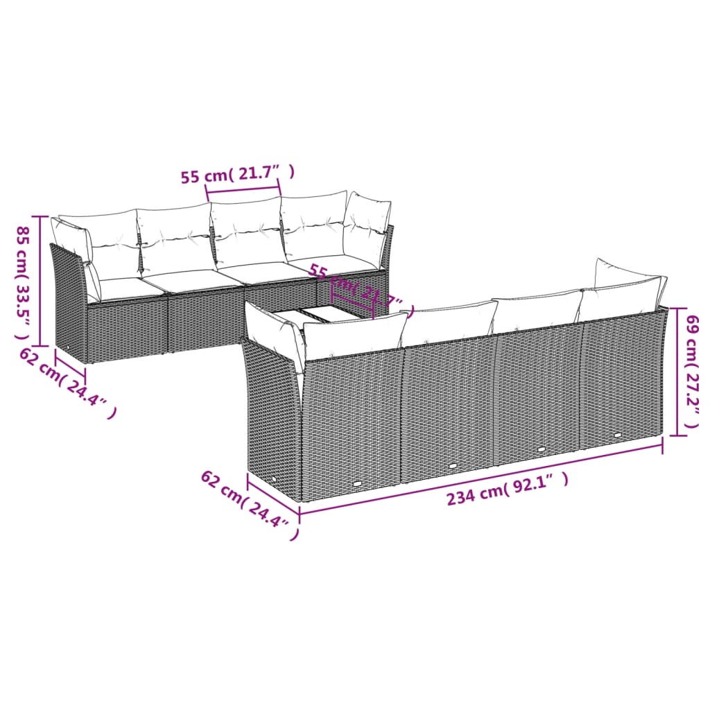 9-delige Loungeset met kussens poly rattan zwart is nu te koop bij PeponiXL, paradijselijk wonen!