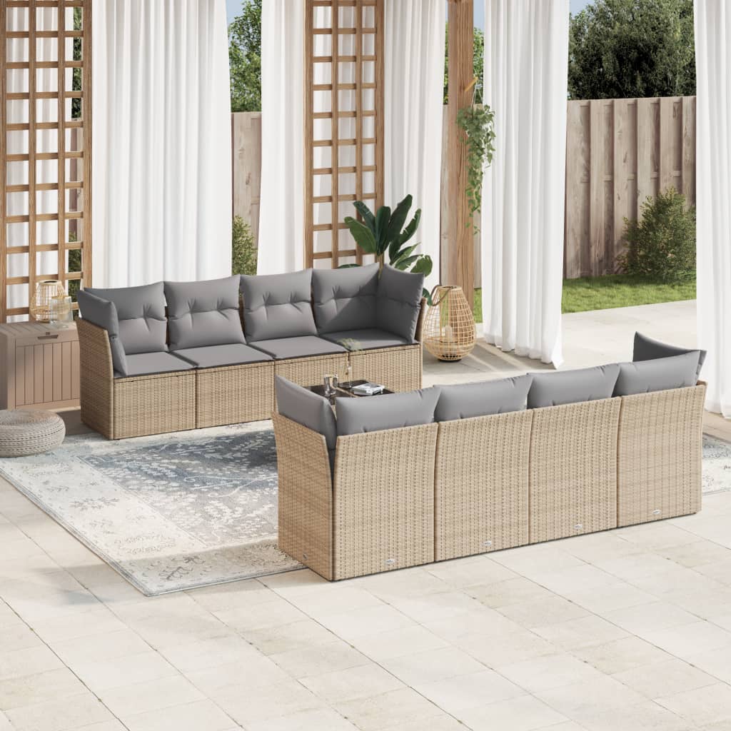 9-delige Loungeset met kussens poly rattan beige is nu te koop bij PeponiXL, paradijselijk wonen!