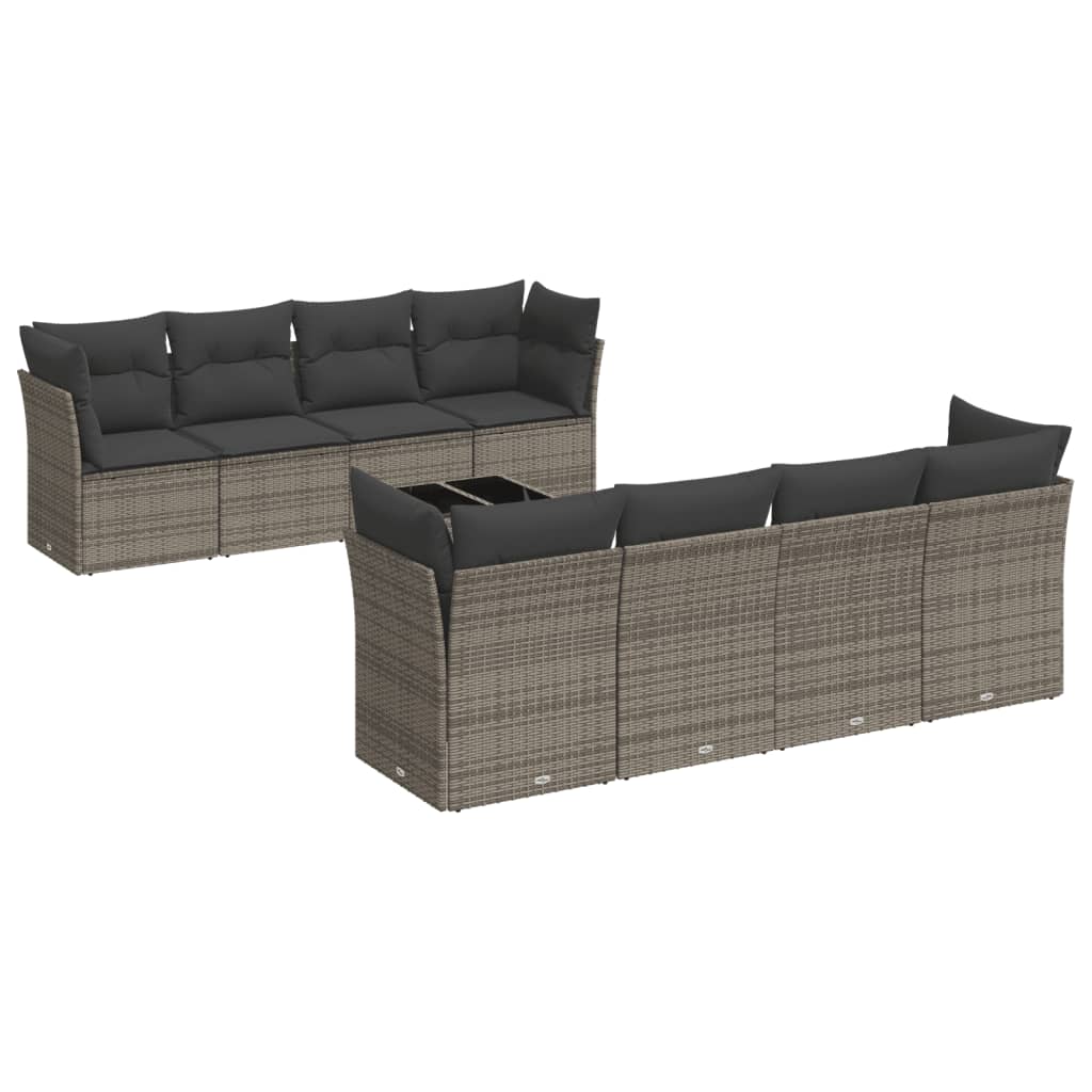 9-delige Loungeset met kussens poly rattan grijs is nu te koop bij PeponiXL, paradijselijk wonen!