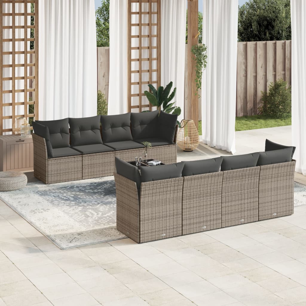 9-delige Loungeset met kussens poly rattan grijs is nu te koop bij PeponiXL, paradijselijk wonen!