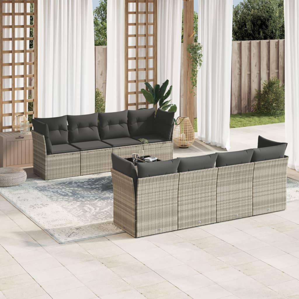 9-delige Loungeset met kussens poly rattan lichtgrijs is nu te koop bij PeponiXL, paradijselijk wonen!