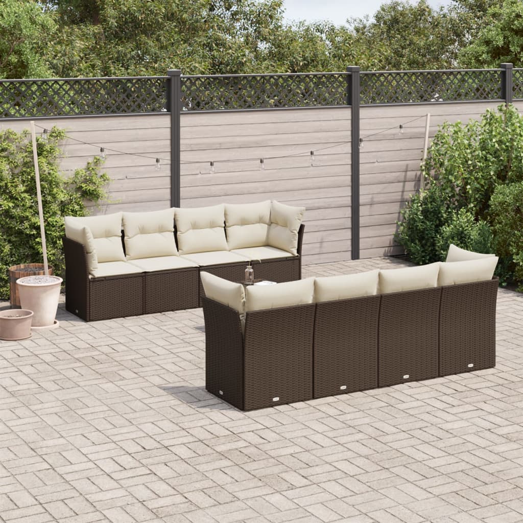 9-delige Loungeset met kussens poly rattan bruin is nu te koop bij PeponiXL, paradijselijk wonen!