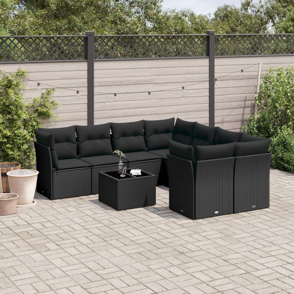 9-delige Loungeset met kussens poly rattan zwart is nu te koop bij PeponiXL, paradijselijk wonen!