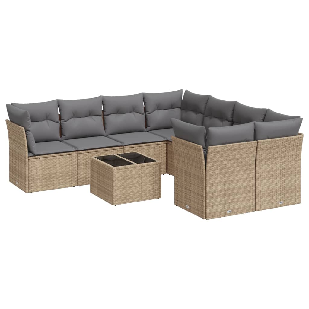 9-delige Loungeset met kussens poly rattan beige is nu te koop bij PeponiXL, paradijselijk wonen!