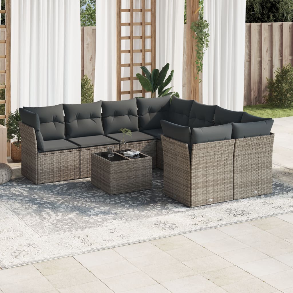 9-delige Loungeset met kussens poly rattan grijs is nu te koop bij PeponiXL, paradijselijk wonen!