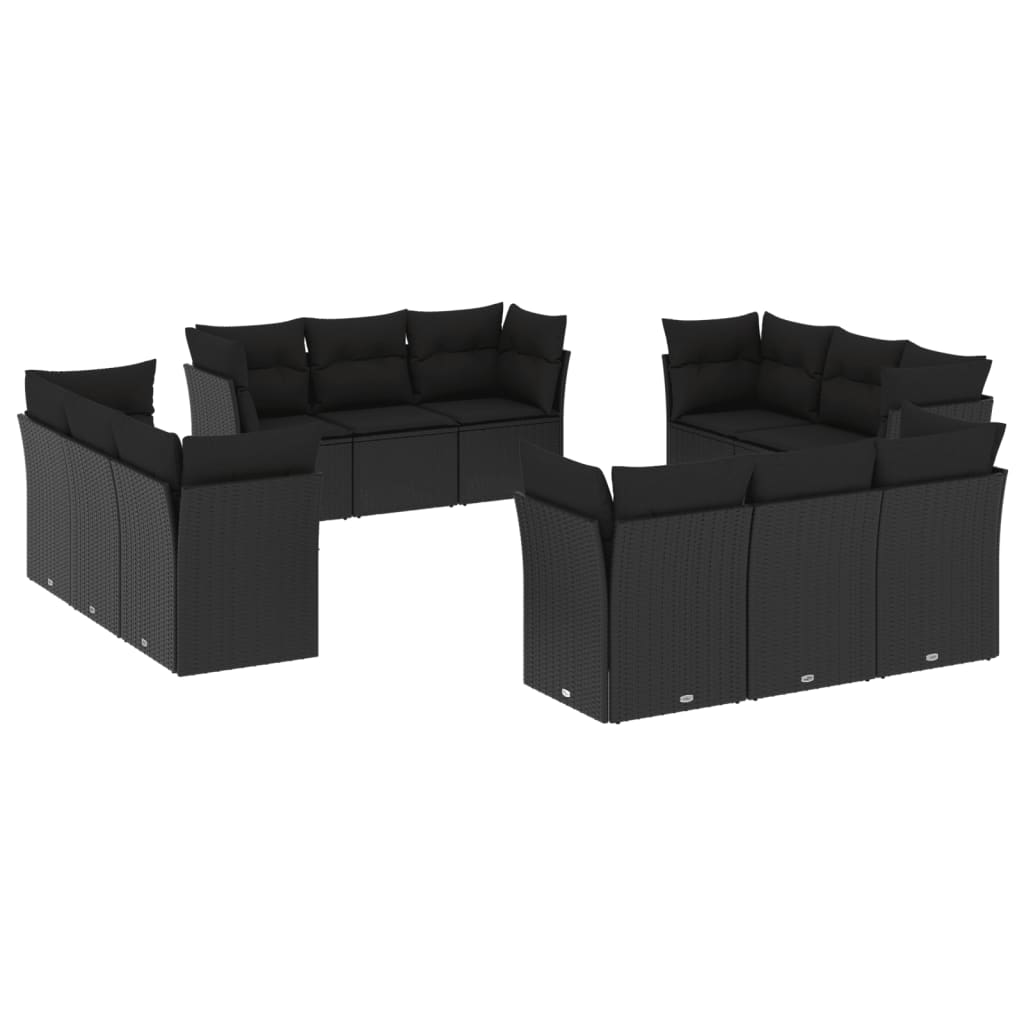 12-delige Loungeset met kussens poly rattan zwart is nu te koop bij PeponiXL, paradijselijk wonen!