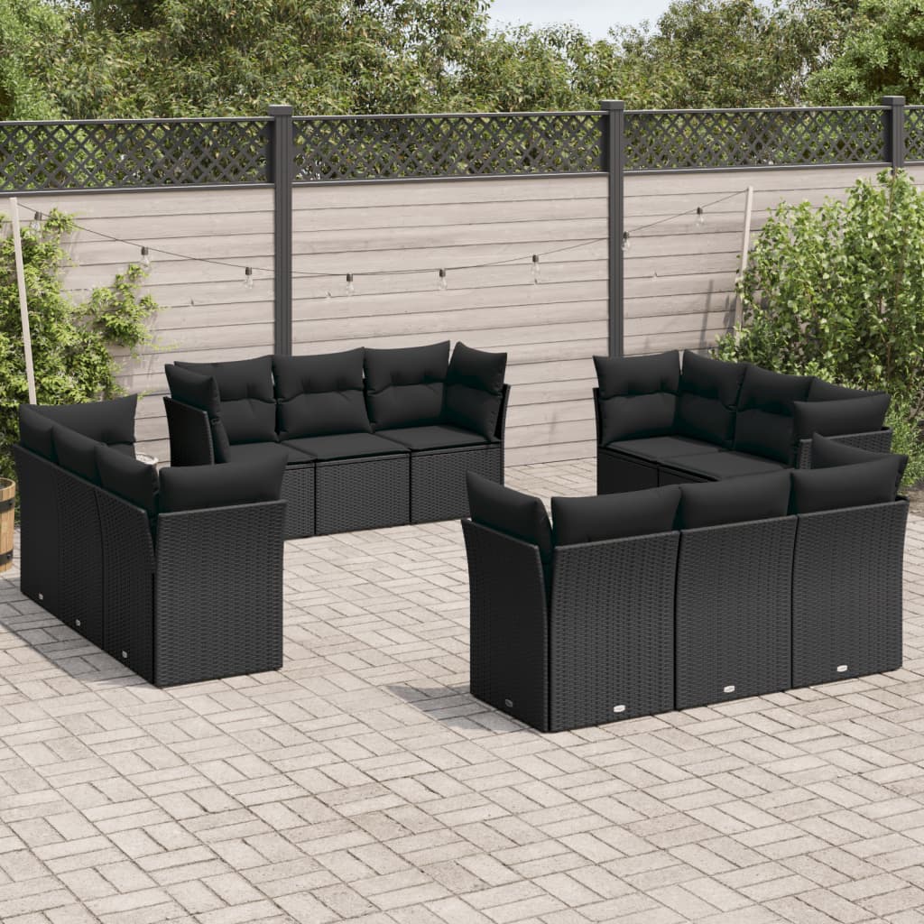 12-delige Loungeset met kussens poly rattan zwart is nu te koop bij PeponiXL, paradijselijk wonen!