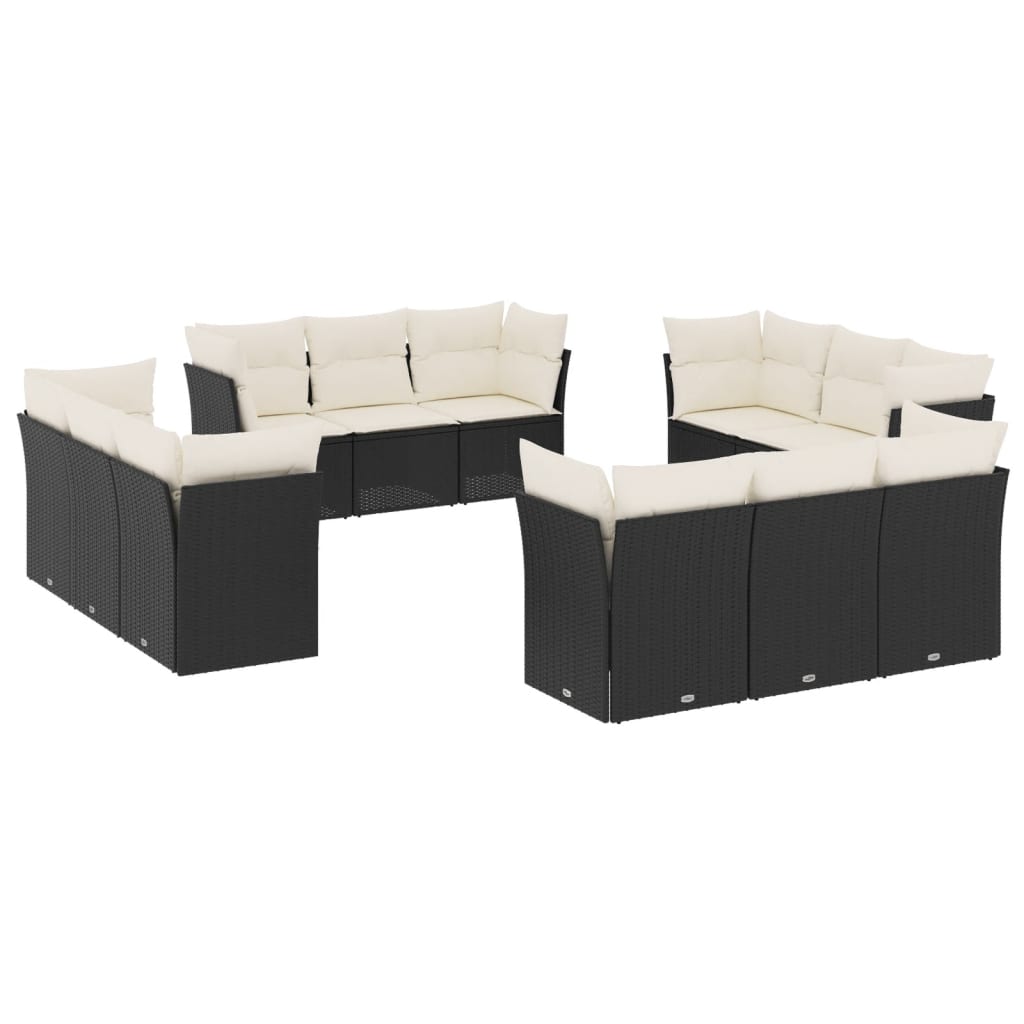 12-delige Loungeset met kussens poly rattan zwart is nu te koop bij PeponiXL, paradijselijk wonen!