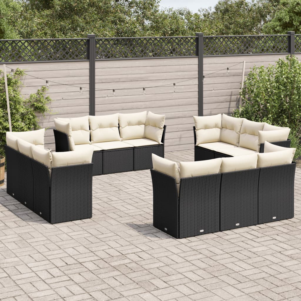 12-delige Loungeset met kussens poly rattan zwart is nu te koop bij PeponiXL, paradijselijk wonen!