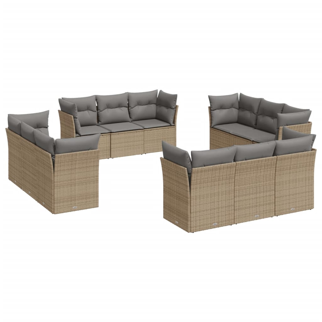 12-delige Loungeset met kussens poly rattan beige is nu te koop bij PeponiXL, paradijselijk wonen!