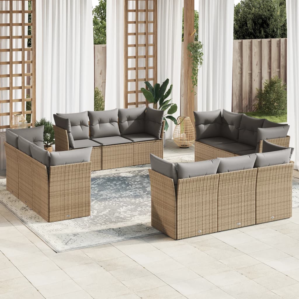 12-delige Loungeset met kussens poly rattan beige is nu te koop bij PeponiXL, paradijselijk wonen!