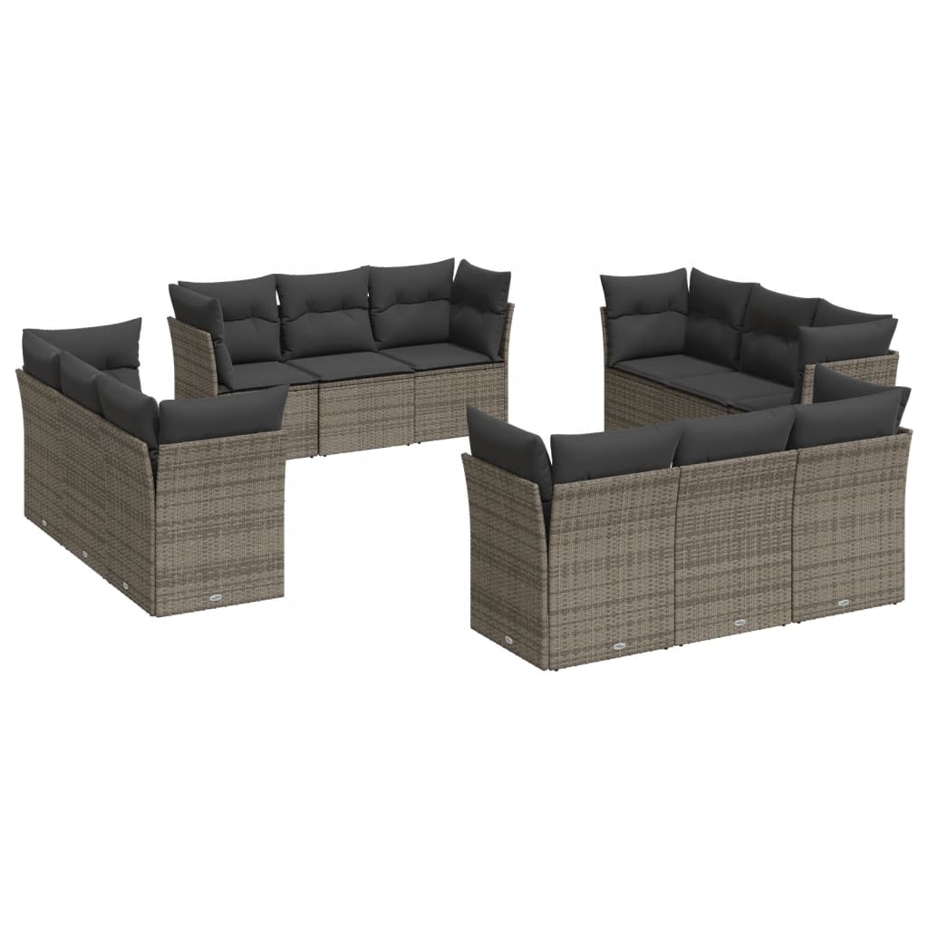 12-delige Loungeset met kussens poly rattan grijs is nu te koop bij PeponiXL, paradijselijk wonen!