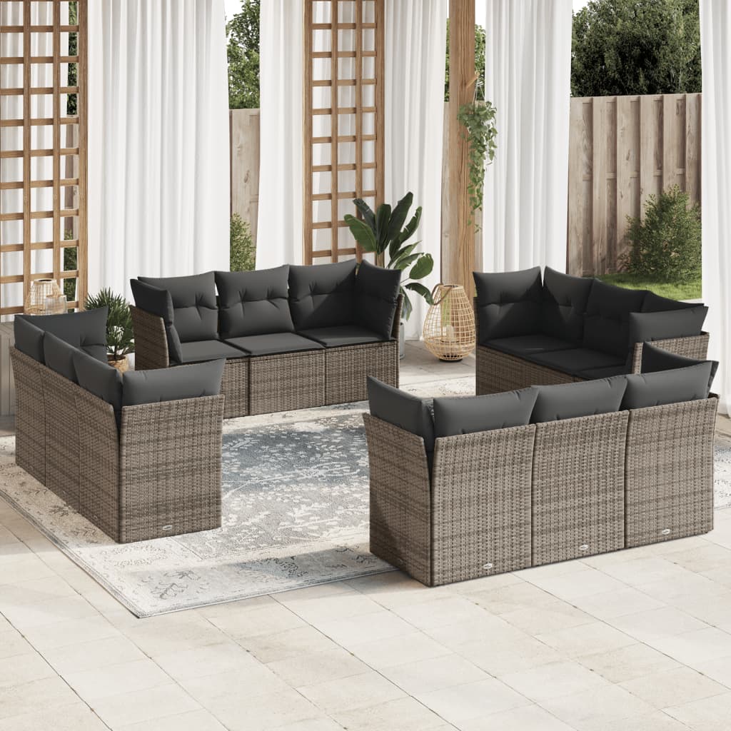 12-delige Loungeset met kussens poly rattan grijs is nu te koop bij PeponiXL, paradijselijk wonen!