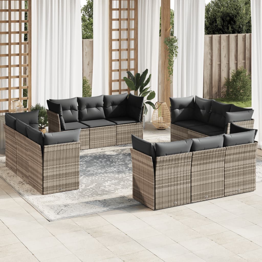12-delige Loungeset met kussens poly rattan lichtgrijs is nu te koop bij PeponiXL, paradijselijk wonen!