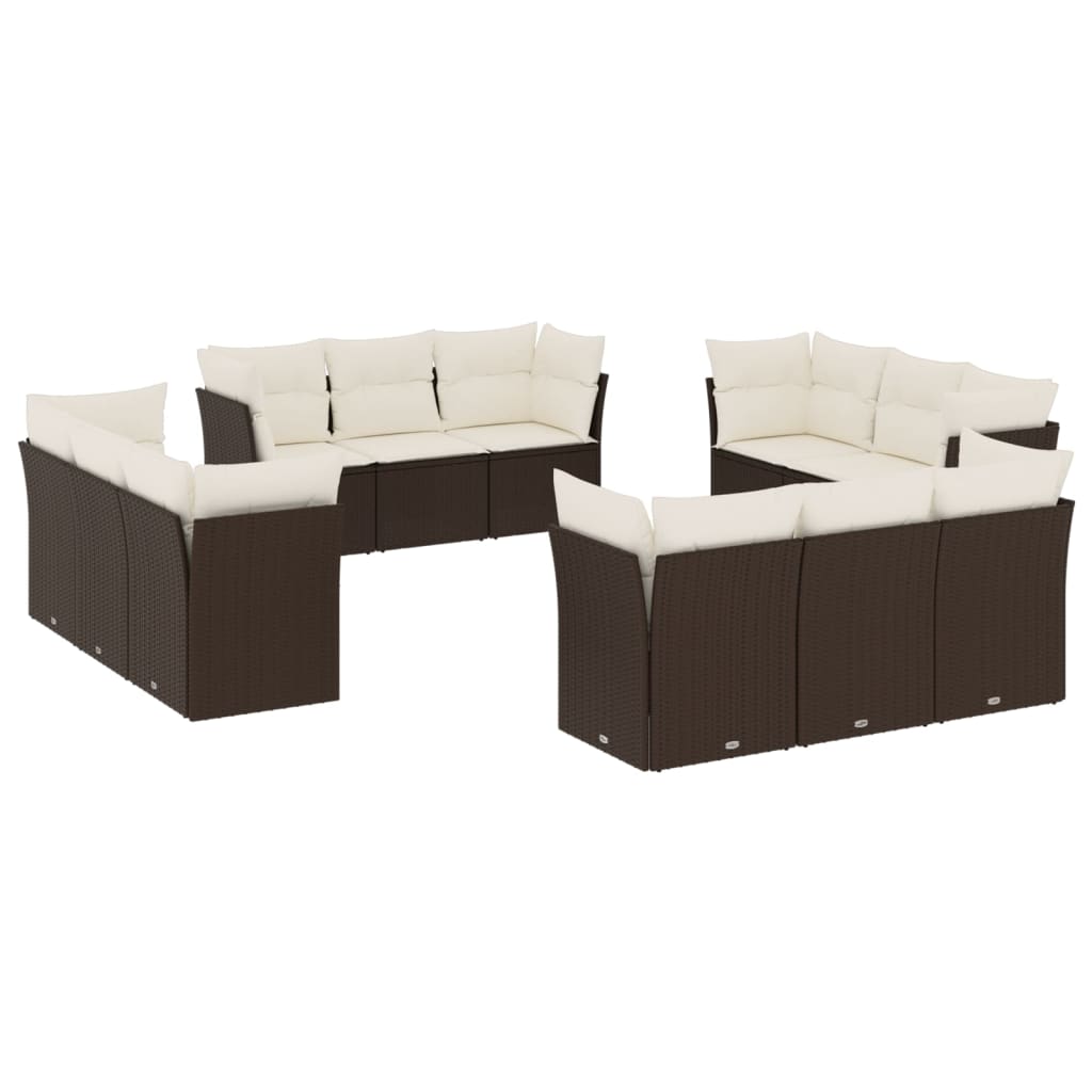 12-delige Loungeset met kussens poly rattan bruin is nu te koop bij PeponiXL, paradijselijk wonen!