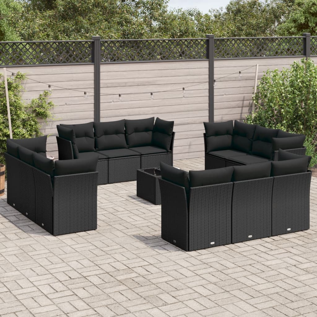 13-delige Loungeset met kussens poly rattan zwart is nu te koop bij PeponiXL, paradijselijk wonen!