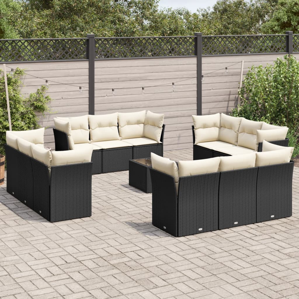 13-delige Loungeset met kussens poly rattan zwart is nu te koop bij PeponiXL, paradijselijk wonen!