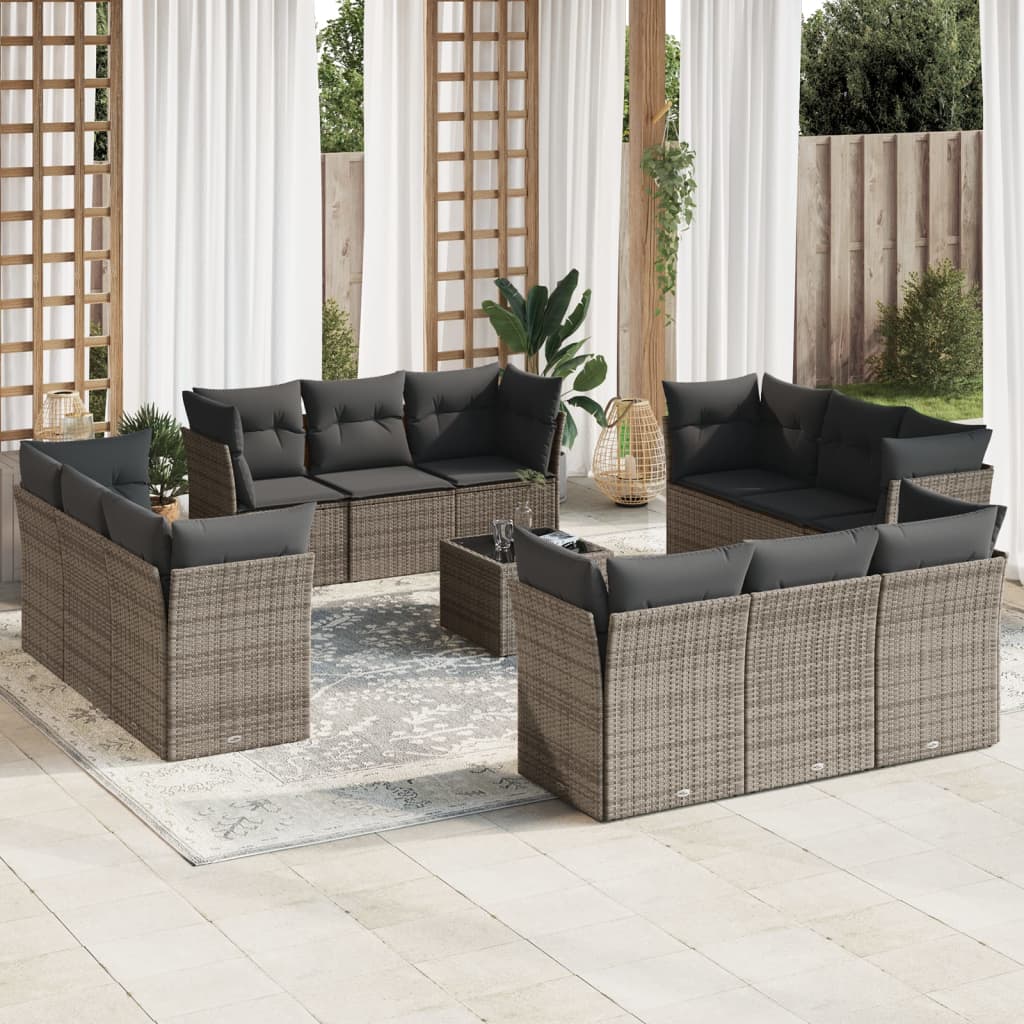 13-delige Loungeset met kussens poly rattan grijs is nu te koop bij PeponiXL, paradijselijk wonen!