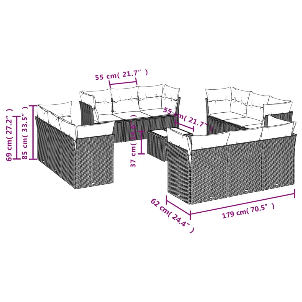 13-delige Loungeset met kussens poly rattan lichtgrijs is nu te koop bij PeponiXL, paradijselijk wonen!