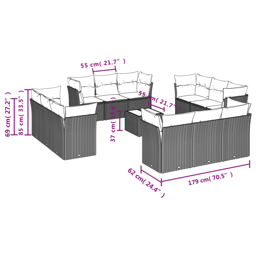 13-delige Loungeset met kussens poly rattan bruin is nu te koop bij PeponiXL, paradijselijk wonen!