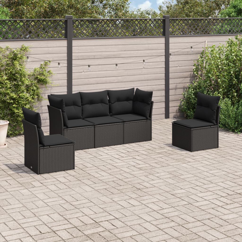 5-delige Loungeset met kussens poly rattan zwart is nu te koop bij PeponiXL, paradijselijk wonen!