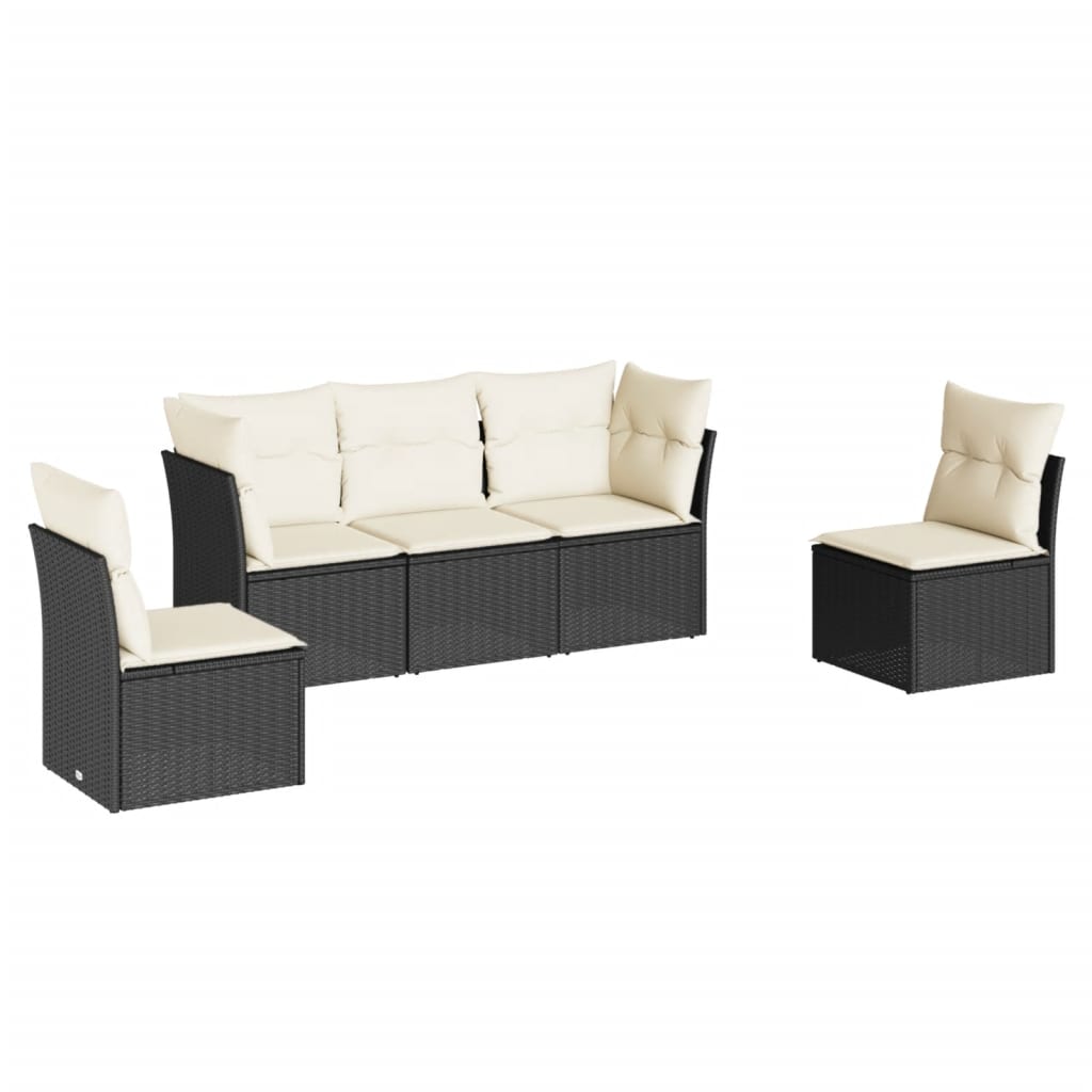 5-delige Loungeset met kussens poly rattan zwart is nu te koop bij PeponiXL, paradijselijk wonen!