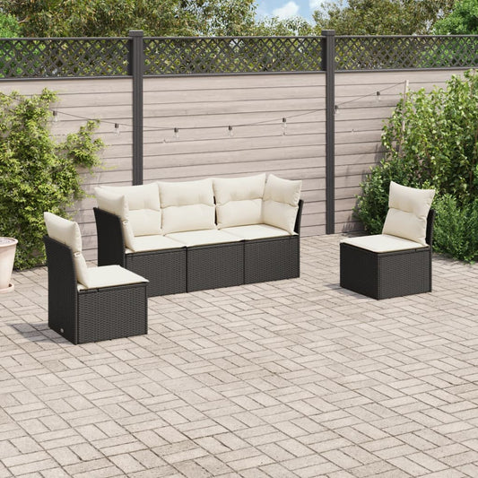 5-delige Loungeset met kussens poly rattan zwart is nu te koop bij PeponiXL, paradijselijk wonen!