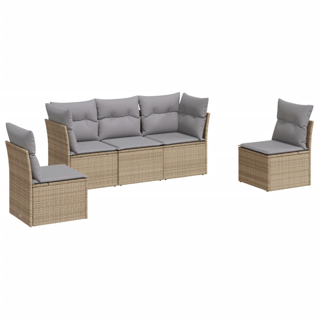 5-delige Loungeset met kussens poly rattan beige is nu te koop bij PeponiXL, paradijselijk wonen!