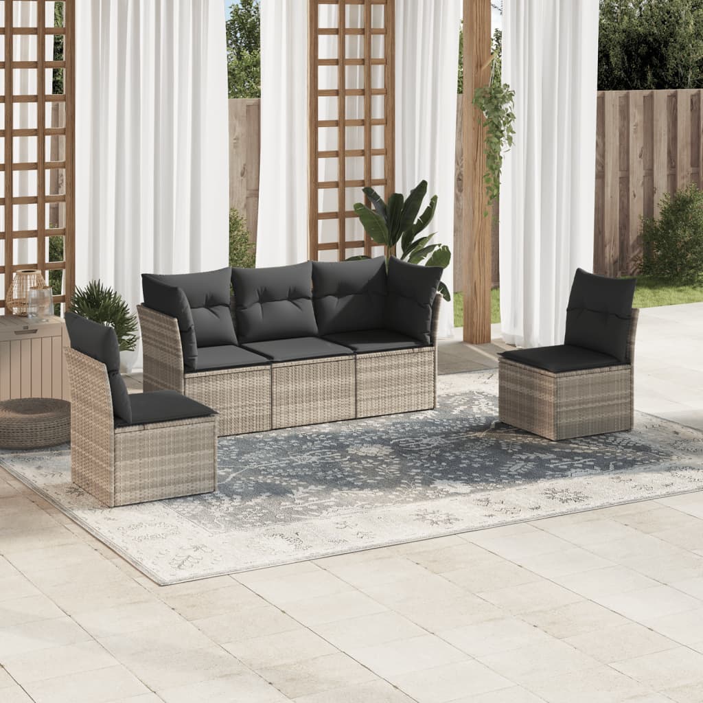 5-delige Loungeset met kussens poly rattan lichtgrijs is nu te koop bij PeponiXL, paradijselijk wonen!