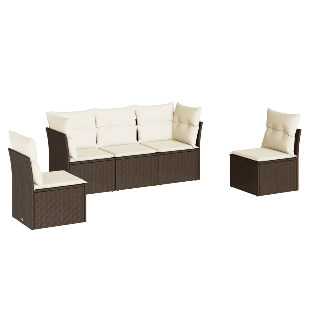 5-delige Loungeset met kussens poly rattan bruin is nu te koop bij PeponiXL, paradijselijk wonen!