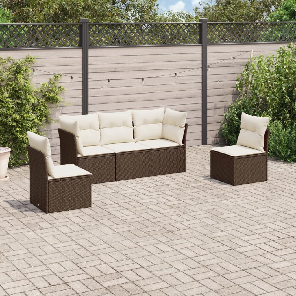 5-delige Loungeset met kussens poly rattan bruin is nu te koop bij PeponiXL, paradijselijk wonen!