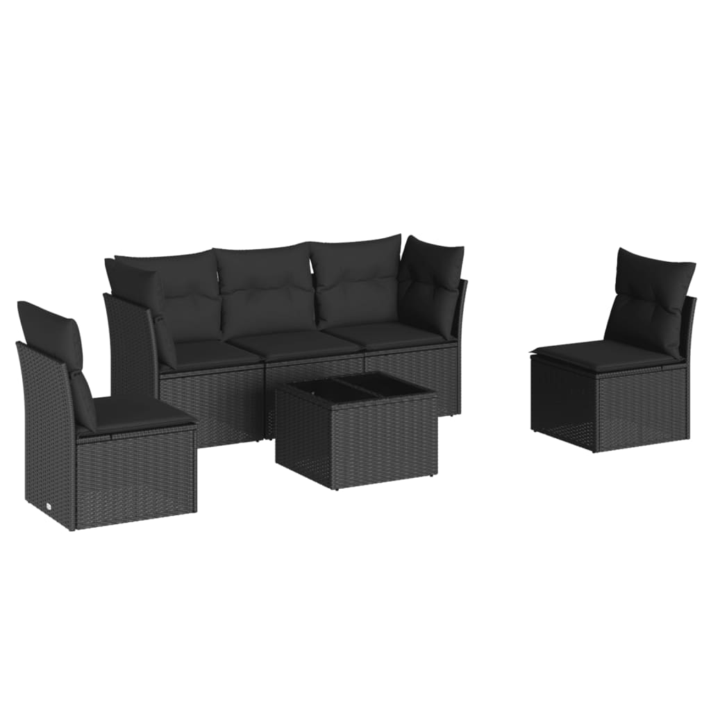 6-delige Loungeset met kussens poly rattan zwart is nu te koop bij PeponiXL, paradijselijk wonen!