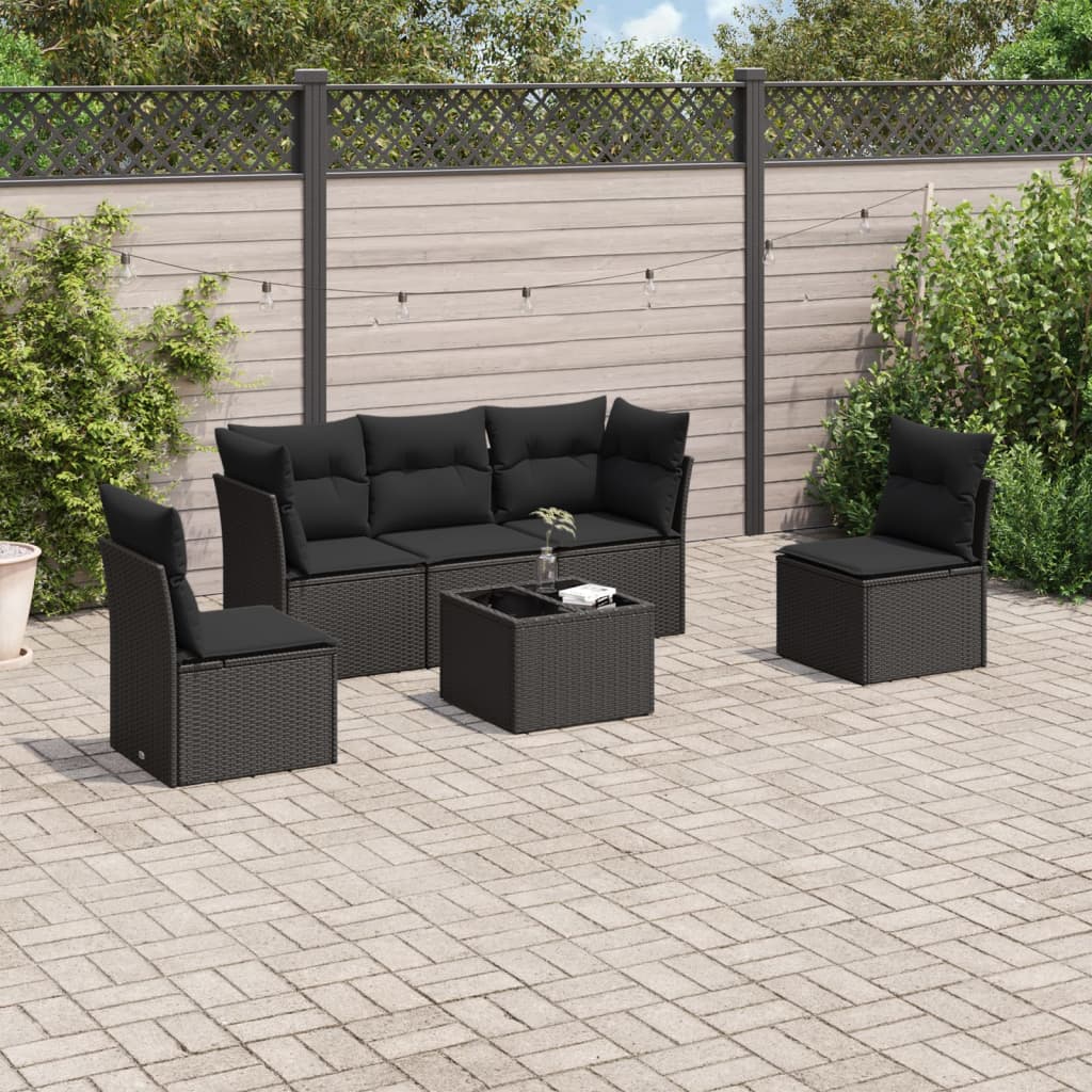 6-delige Loungeset met kussens poly rattan zwart is nu te koop bij PeponiXL, paradijselijk wonen!