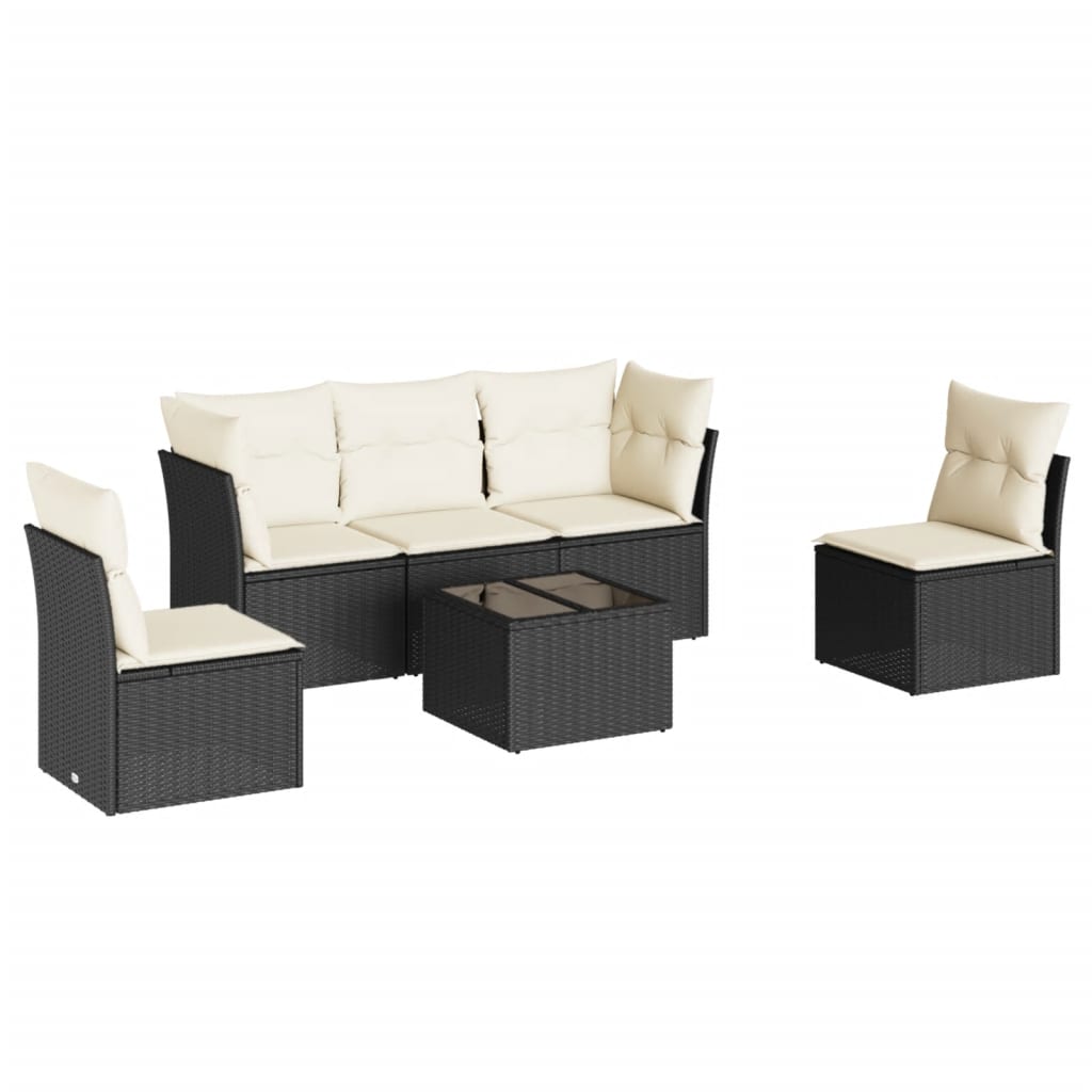 6-delige Loungeset met kussens poly rattan zwart is nu te koop bij PeponiXL, paradijselijk wonen!