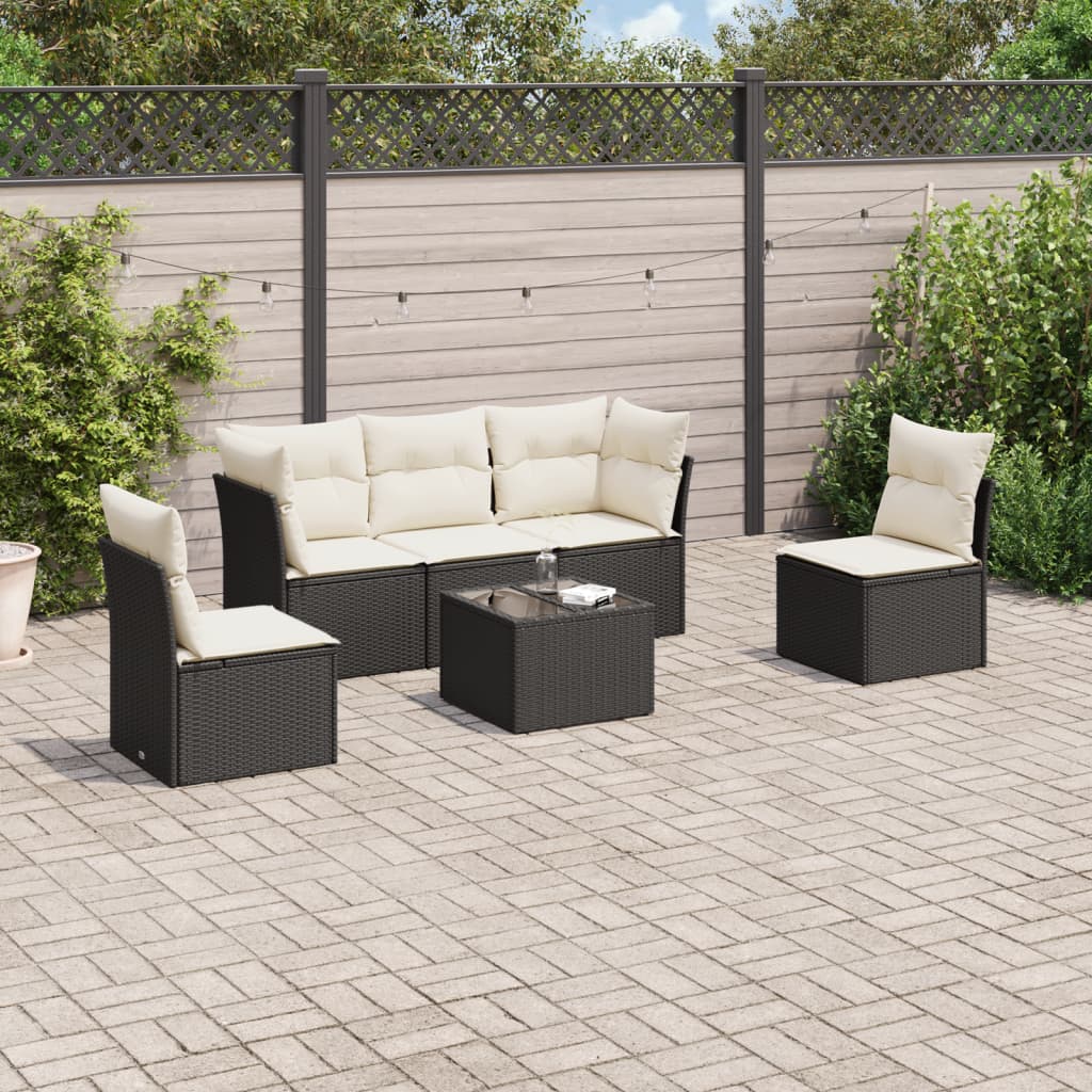 6-delige Loungeset met kussens poly rattan zwart is nu te koop bij PeponiXL, paradijselijk wonen!