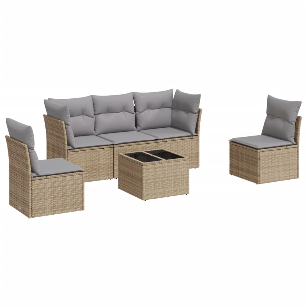 6-delige Loungeset met kussens poly rattan beige is nu te koop bij PeponiXL, paradijselijk wonen!